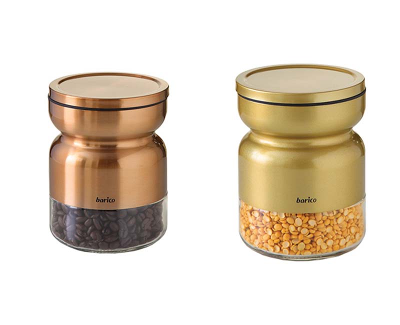 Barico Peerless Gold and copper color small Jar Container holders